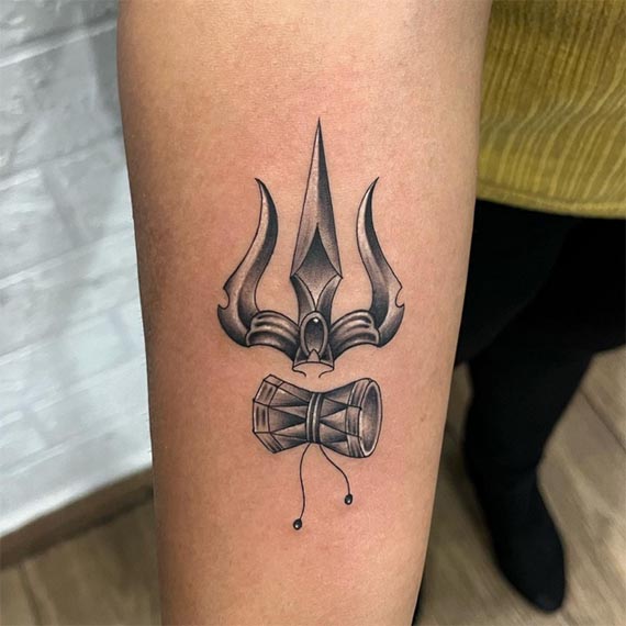 trishul eye damru tattoo design male forearm