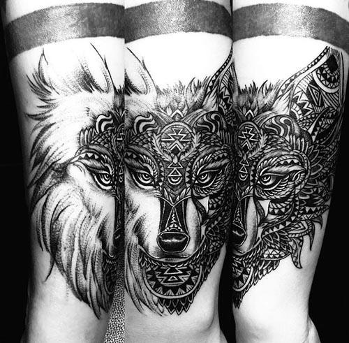 mandala wolf tattoo