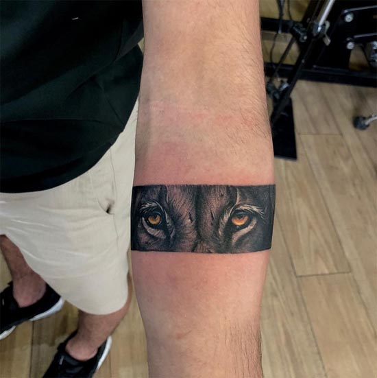wolf face forest armband tattoo design male forearm 1