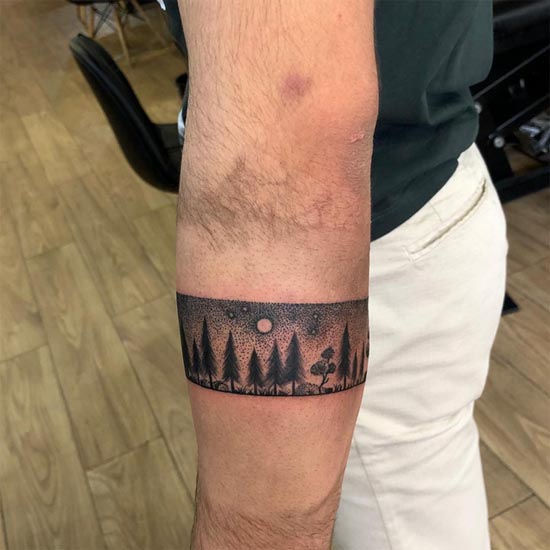 wolf face forest armband tattoo design male forearm 3
