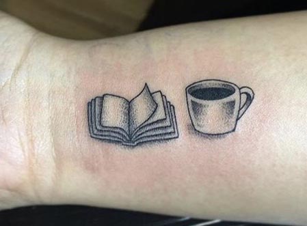 book and coffee tattoo design
