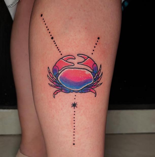 cancer zodiac sign color tattoo female calf