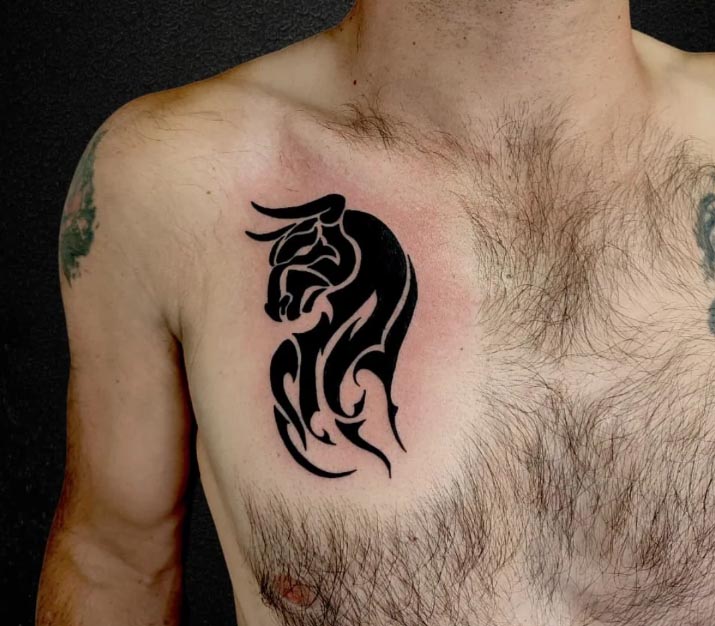 taurus zodiac sign tattoo blackwork man chest