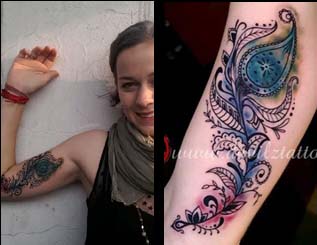 Julie says - Chetan and Nina did a wonderful job expressing my imagination in the design and passion, movement and life. The tattoo is just a souvenir i want to take back home and it will always remind me of my time in India.
                                    -Julie
